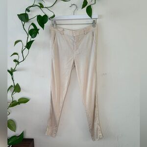 Vince Linen Button Fly Beige / Off White Cropped Pants